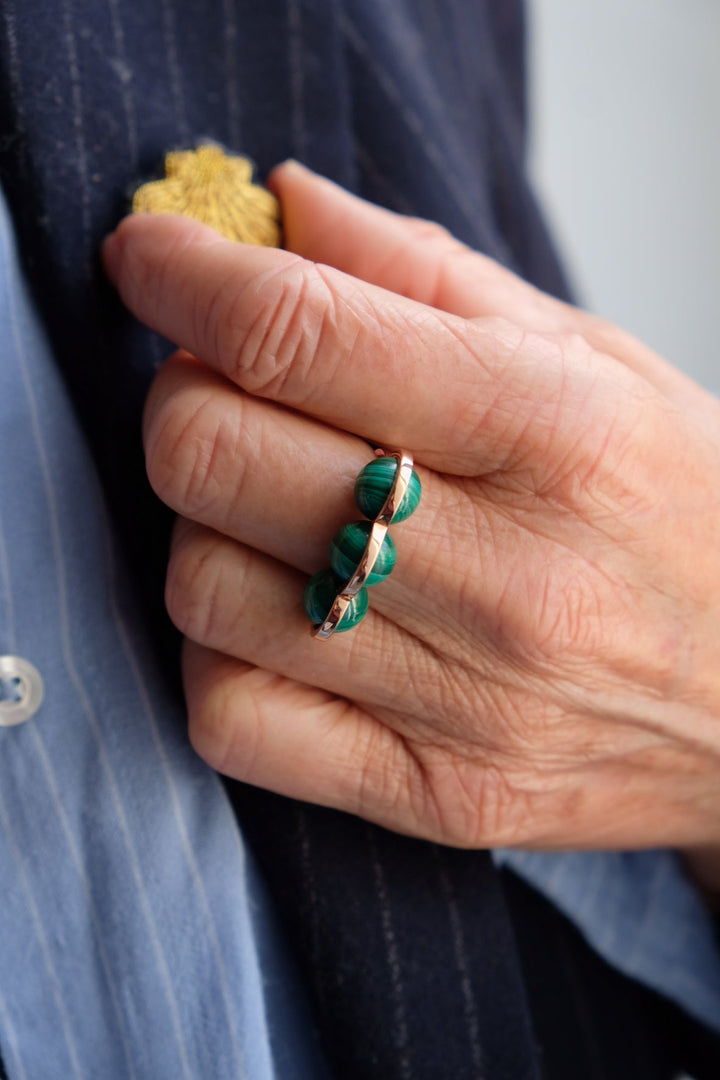 La Réserve - Bague en or rose et malachites