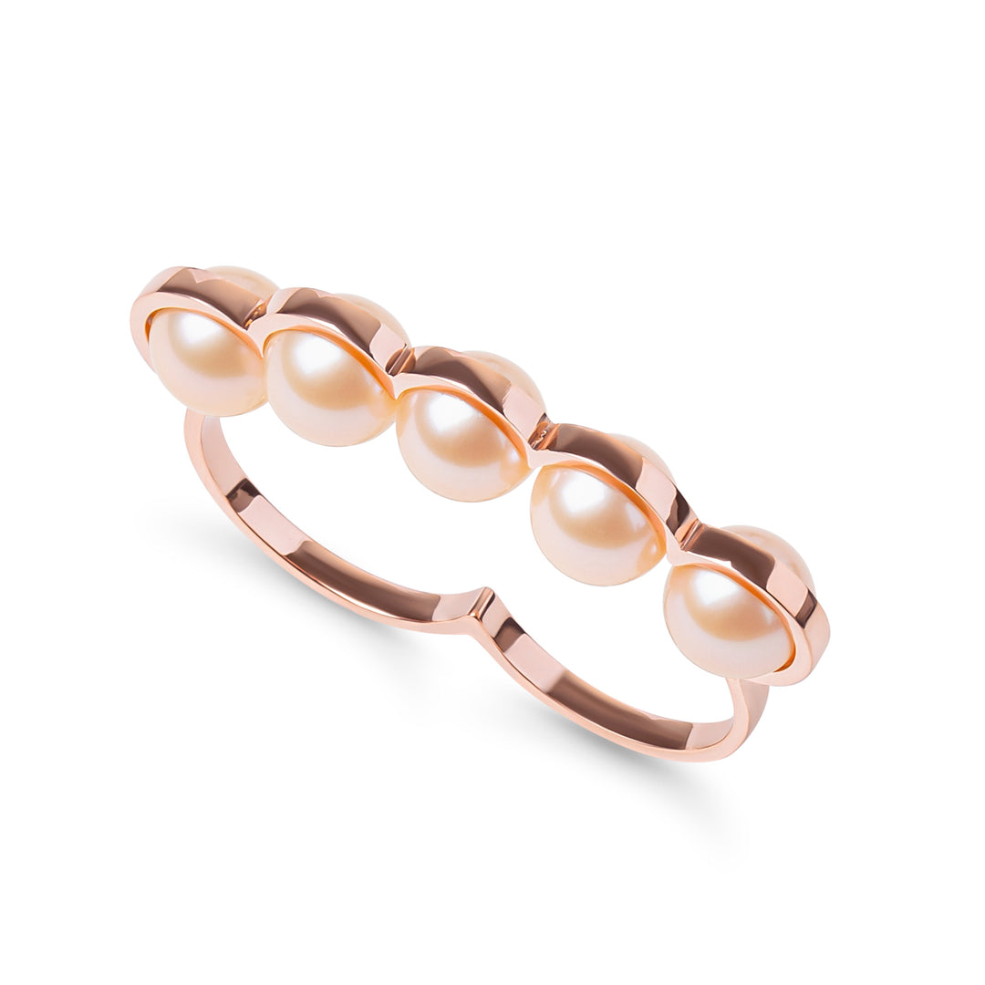 Double bague Sporting - or rose - perles de culture roses