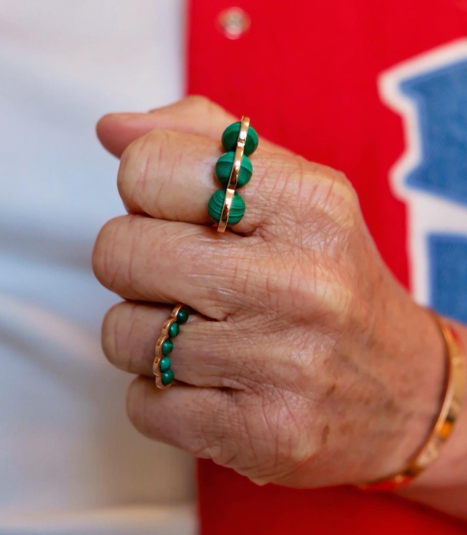 La Réserve - Bague en or rose et malachites