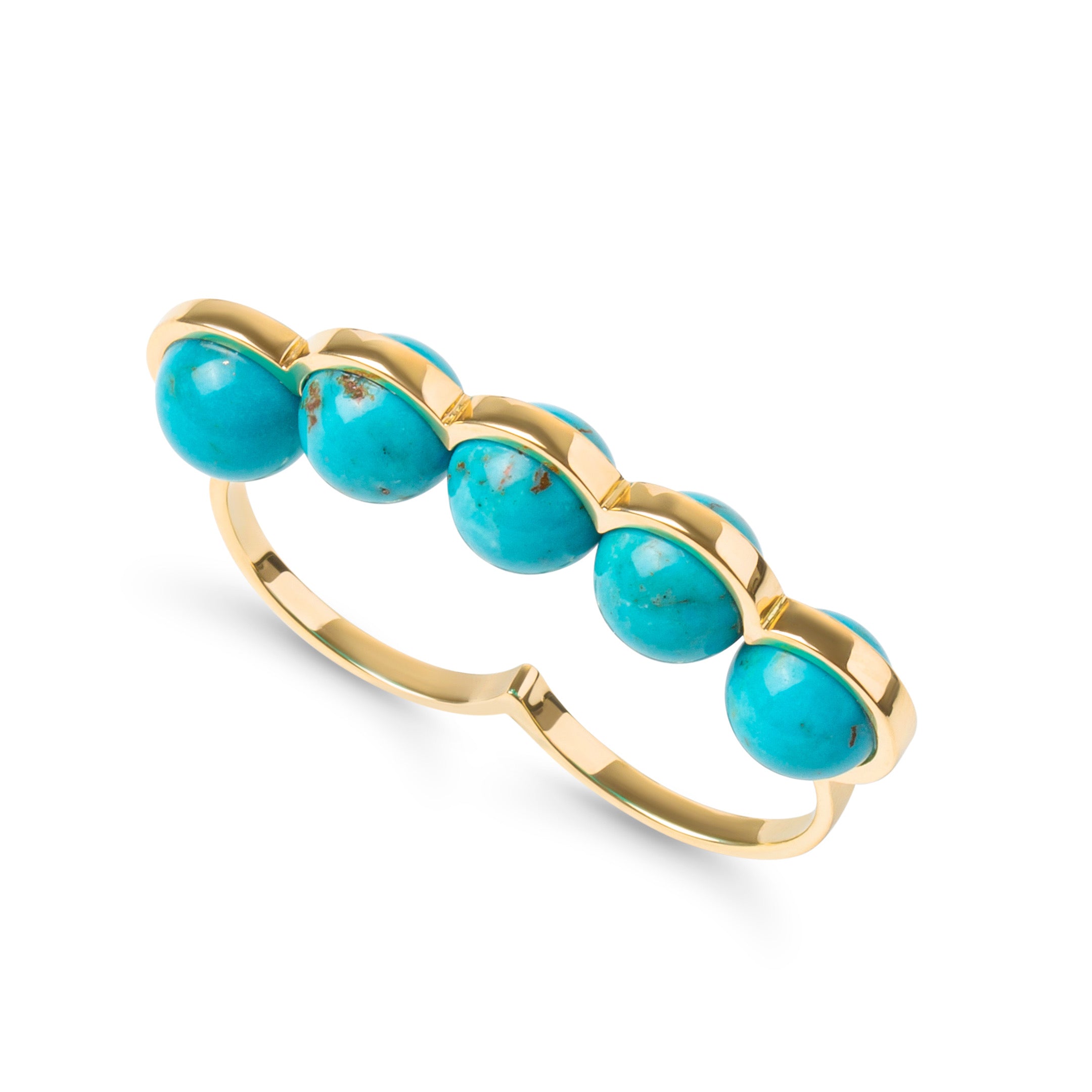 Le Sporting - Double Bague en or jaune et perles turquoises