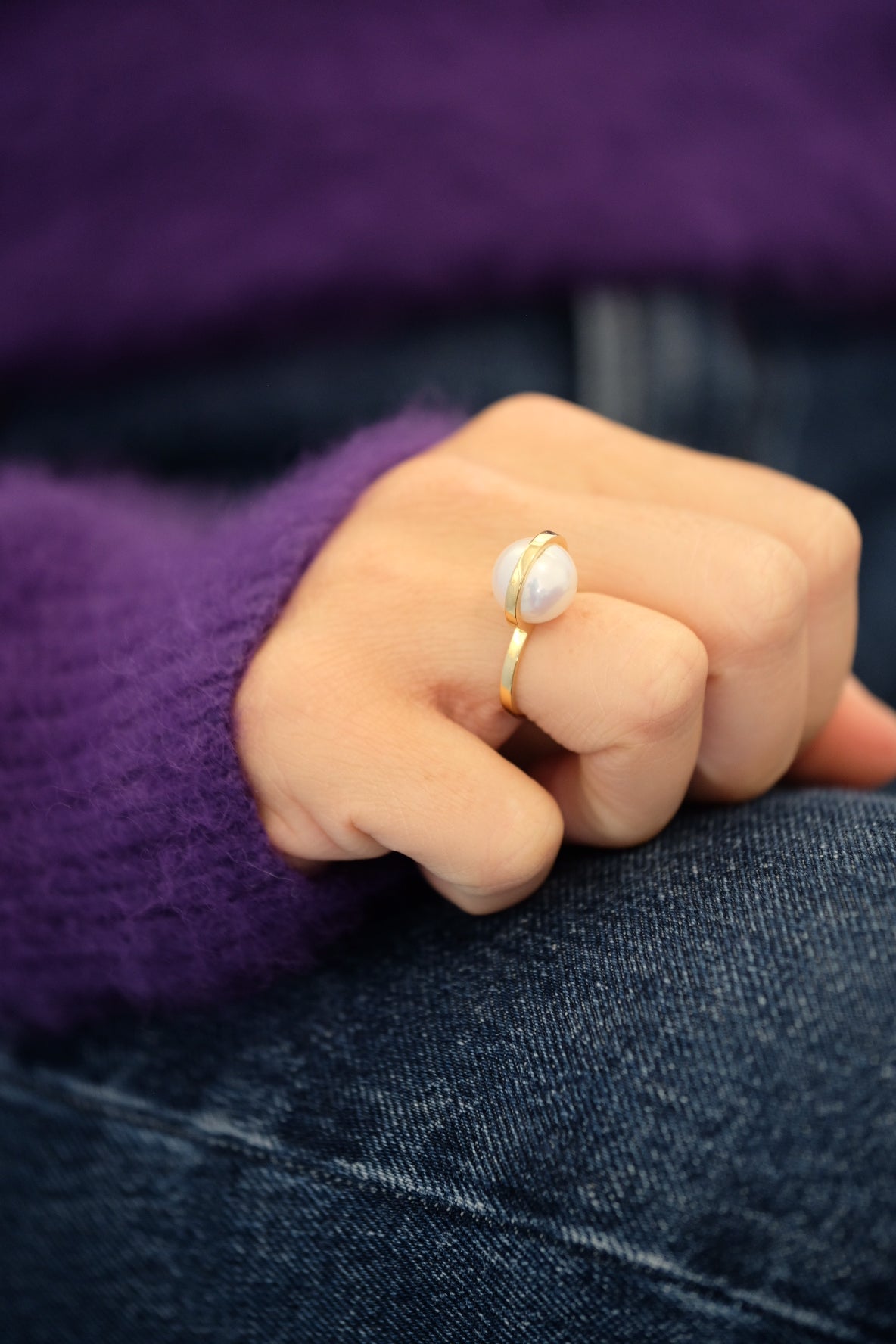Le Plongeoir - Bague en Or jaune et perle blanche