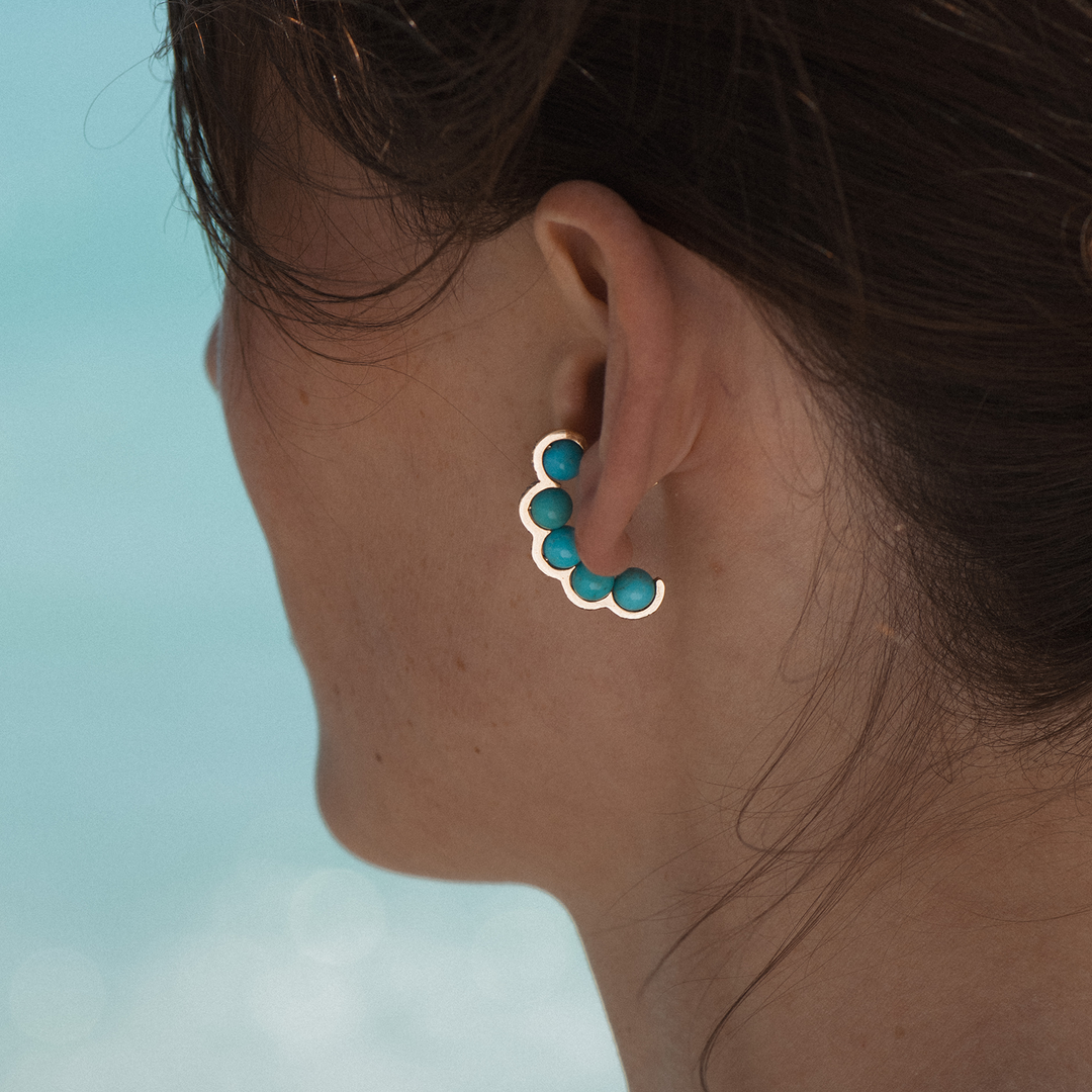Boucle d'oreille Le Sporting - Or jaune, diamants et turquoises