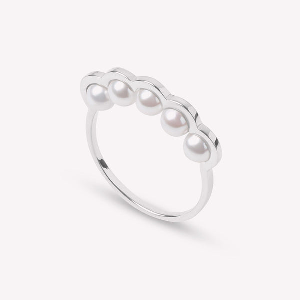 Coco Beach - Bague en or gris et perles blanches