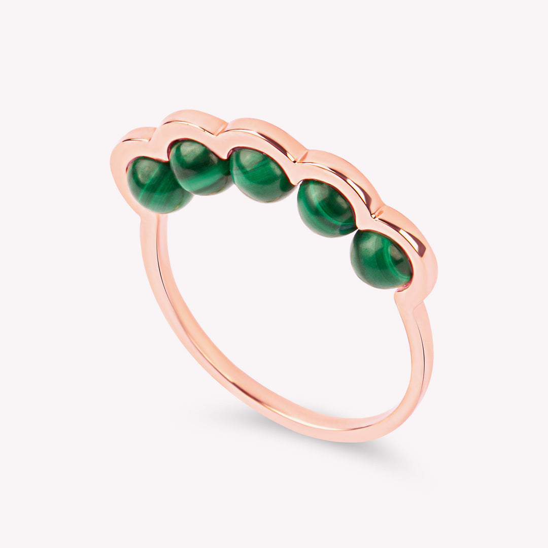 Coco Beach -  Bague Or rose et perles Malachite