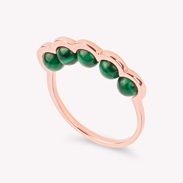 Coco Beach - Bague en or rose et perles malachite