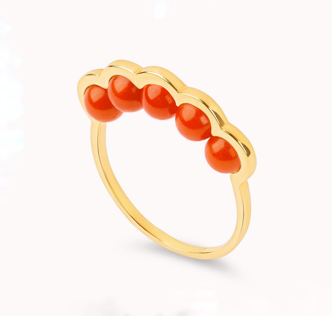 Coco Beach -  Bague Or jaune et perles corail