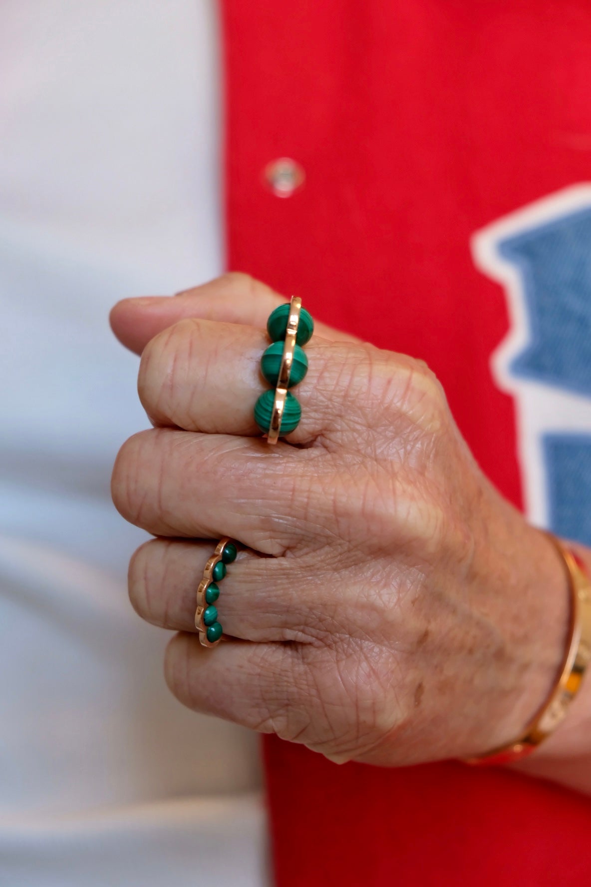 Coco Beach - Bague en or rose et perles malachite
