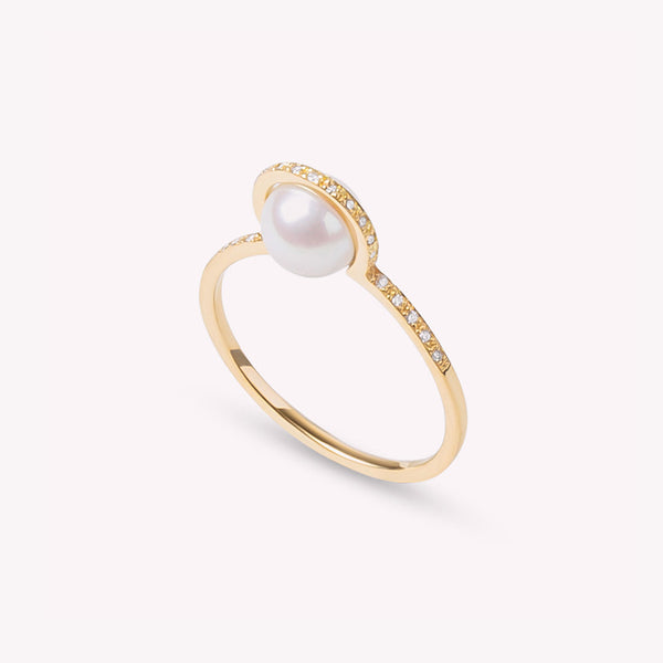 Ruhl - Bague en or jaune, diamants et perle blanche