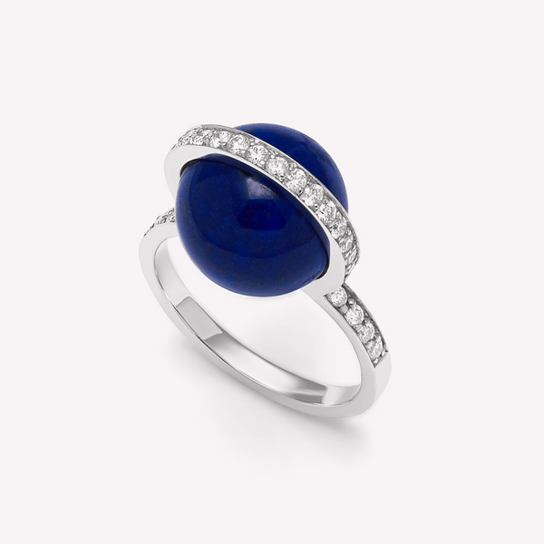 Le Plongeoir - Bague en or gris, diamants et lapis lazuli