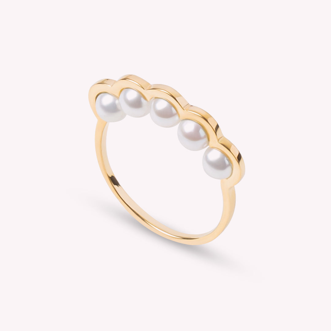 Coco Beach - Bague en or jaune et perles blanches