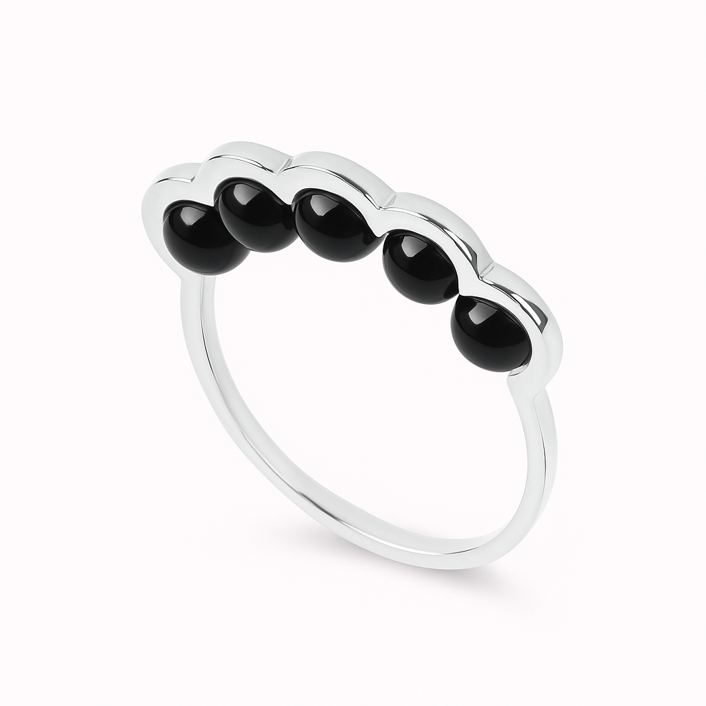 Coco Beach - Bague en or gris et perles onyx