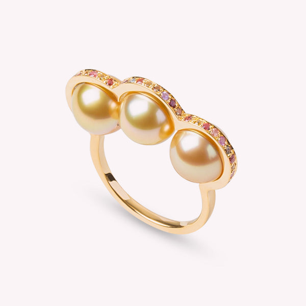 La Réserve - Bague en or jaune, saphirs multicolores et perles gold