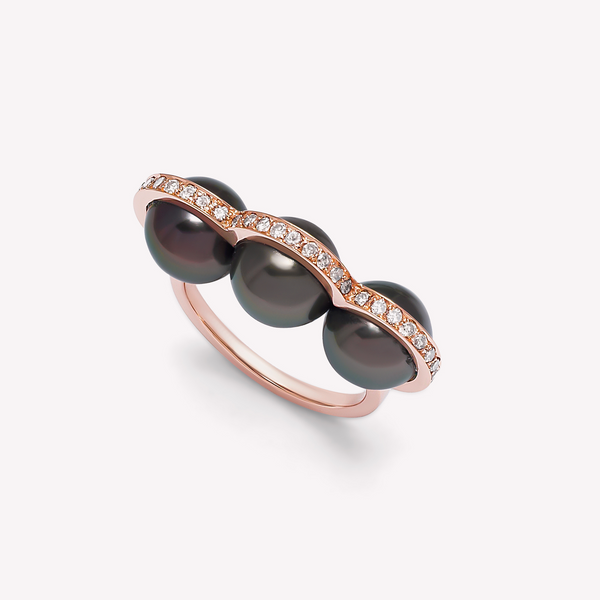La Réserve - Bague en or rose, diamants et perles de Tahiti