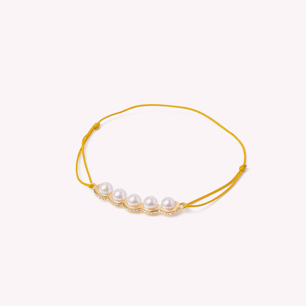 Coco Beach - Lien en or jaune, diamants et perles blanches