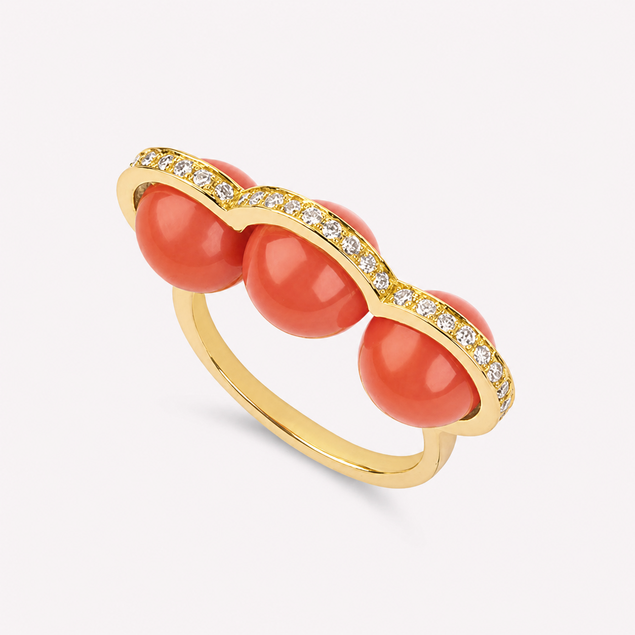 La Réserve - Bague en or rose diamants et perles corail