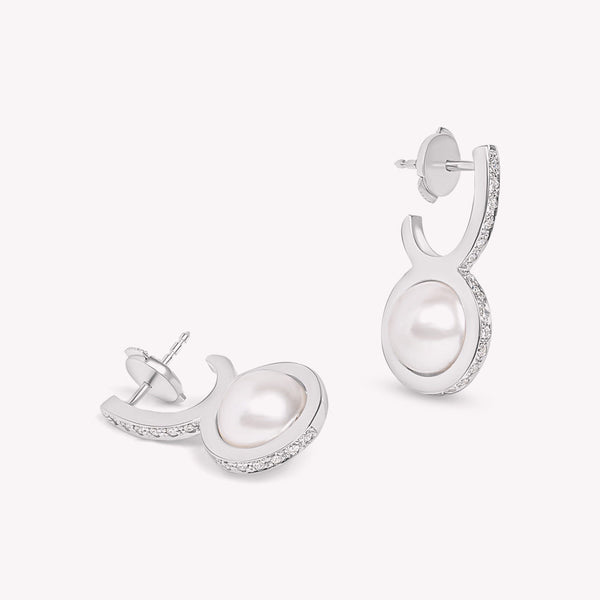 Le Plongeoir - Boucle d'oreille - or gris diamants et perles de cultures blanches - vendue à l'unité