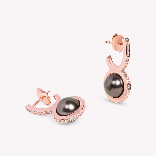 Le Plongeoir - Boucle d'oreille - or rose diamants et perle de Tahiti - Vendue à l'unité