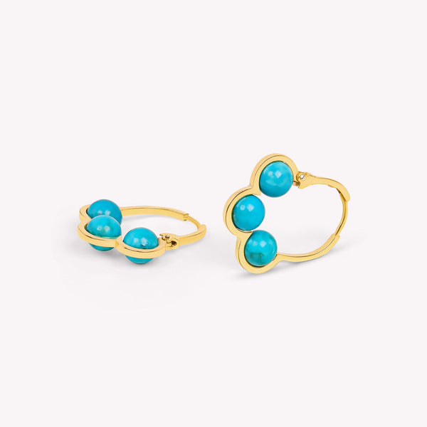 La Réserve - Boucle d'oreille en or jaune et perles turquoises - Vendue à l'unité