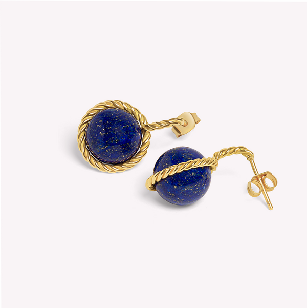 Riviera - Paire de boucle d'oreille en or jaune et lapis lazuli
