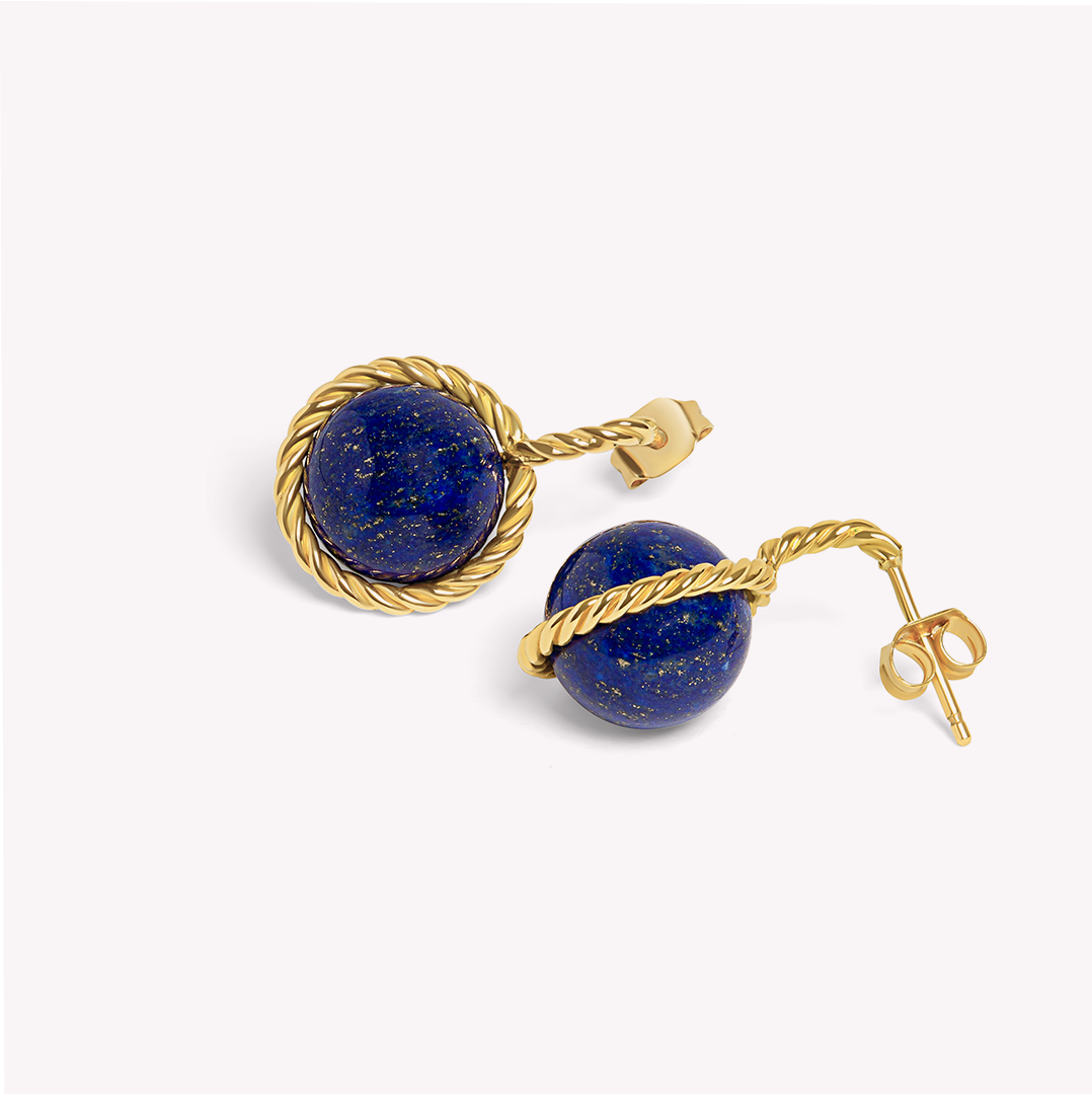 Boucle d'oreille Riviera - Or jaune et lapis lazuli