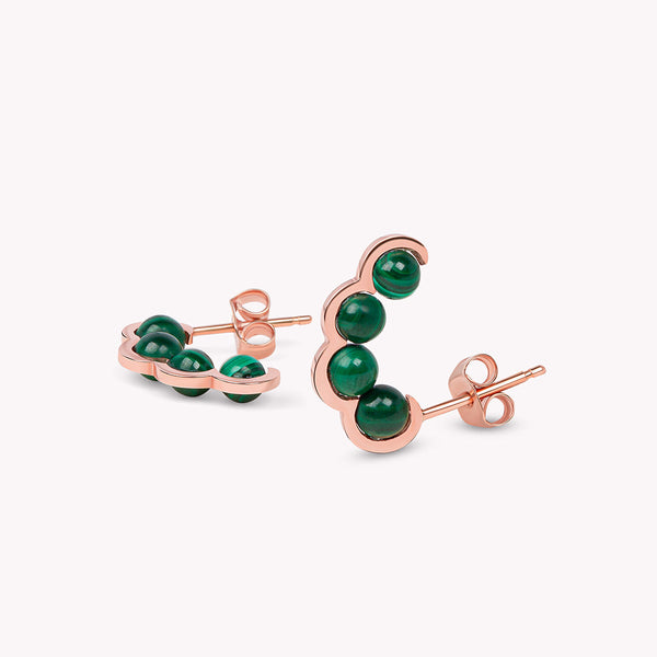 Coco Beach - Boucle d'oreille en or rose et perle malachite - Vendue à l'unité