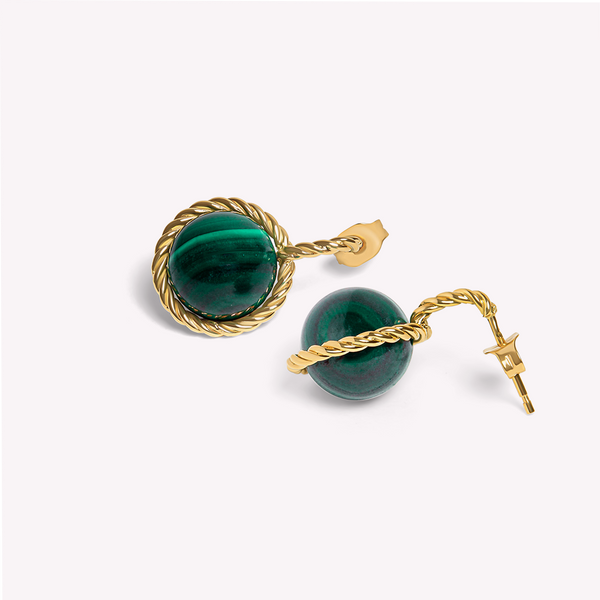 Riviera - Paire de boucles d'oreille en or jaune et malachite