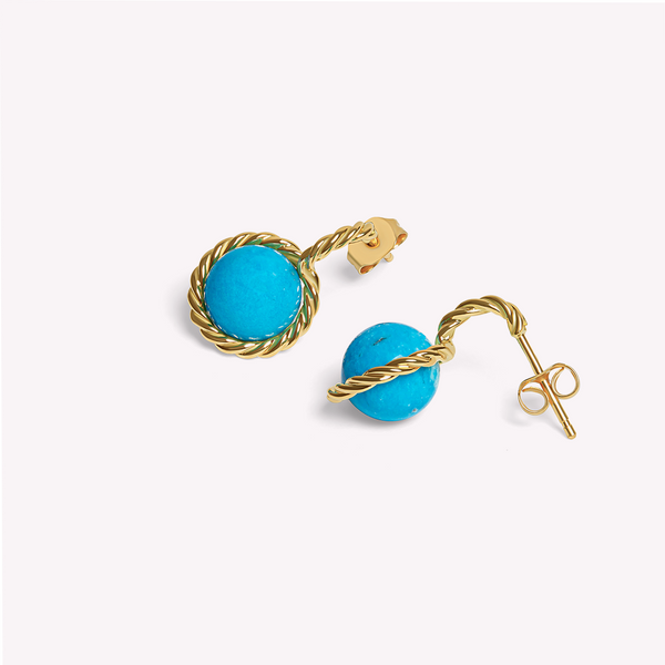 Riviera - Pair of earrings - Yellow gold and turquoise 9mm