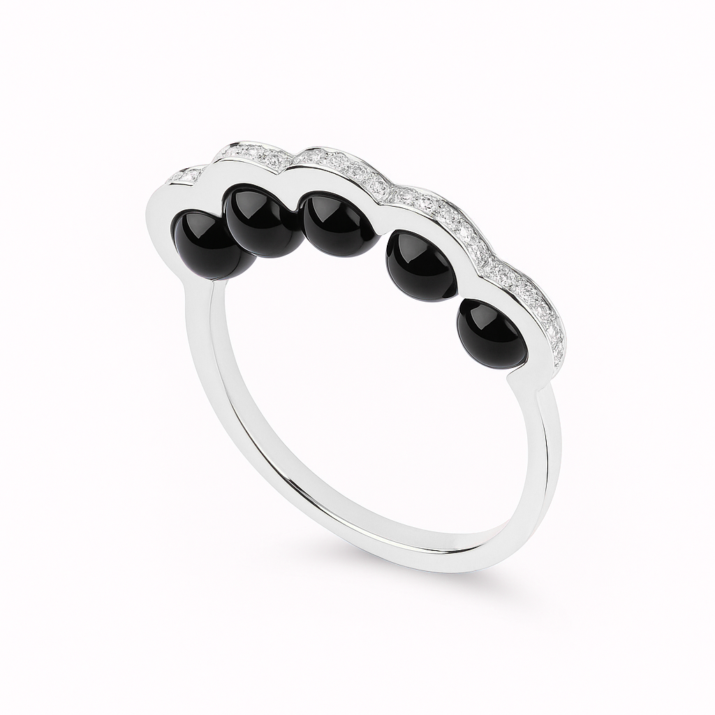 Coco Beach - Bague en or rose diamants et perles onyx
