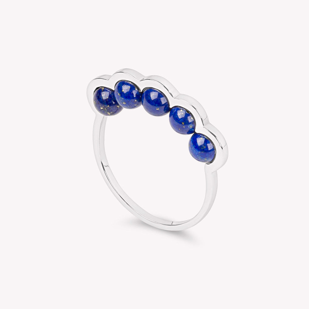 Coco Beach -  Bague Or gris et perles Lapis Lazuli