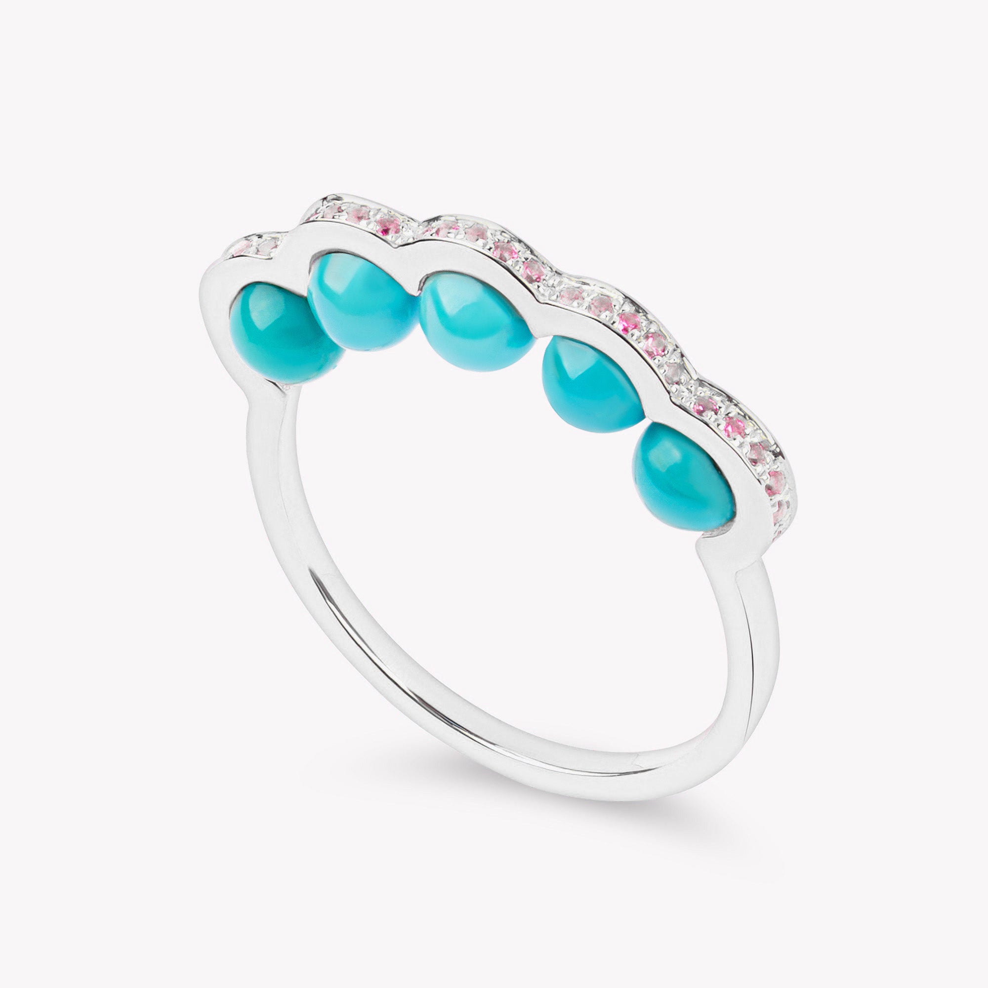 Coco Beach - Bague en or rose, saphirs roses et perles turquoises