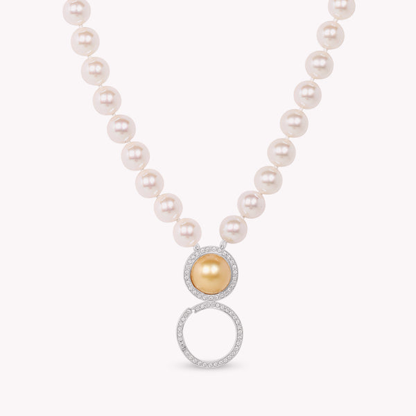 Le Plongeoir - White cultured pearl necklace - White gold and diamond motif