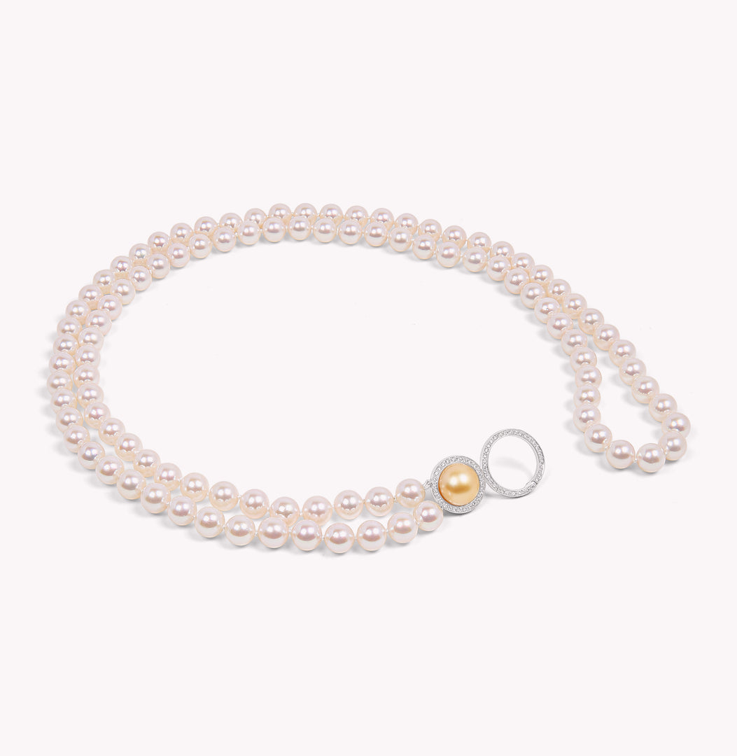 Le Plongeoir - Collier de perles de culture blanches - Motif en or gris et diamants