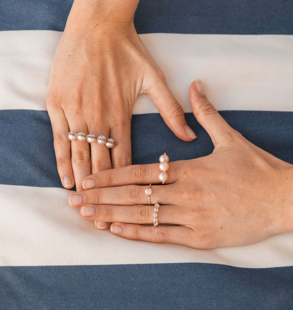 Coco Beach - Bague en or rose diamants et perles blanches
