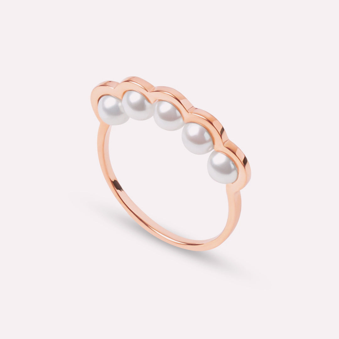 Coco Beach - Bague en or rose et perles blanches