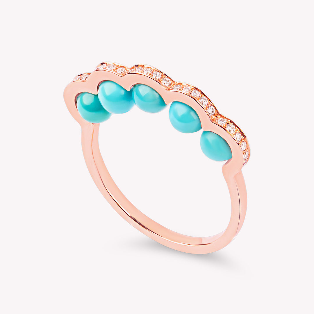 Coco Beach - Bague en or rose diamants et perles turquoises