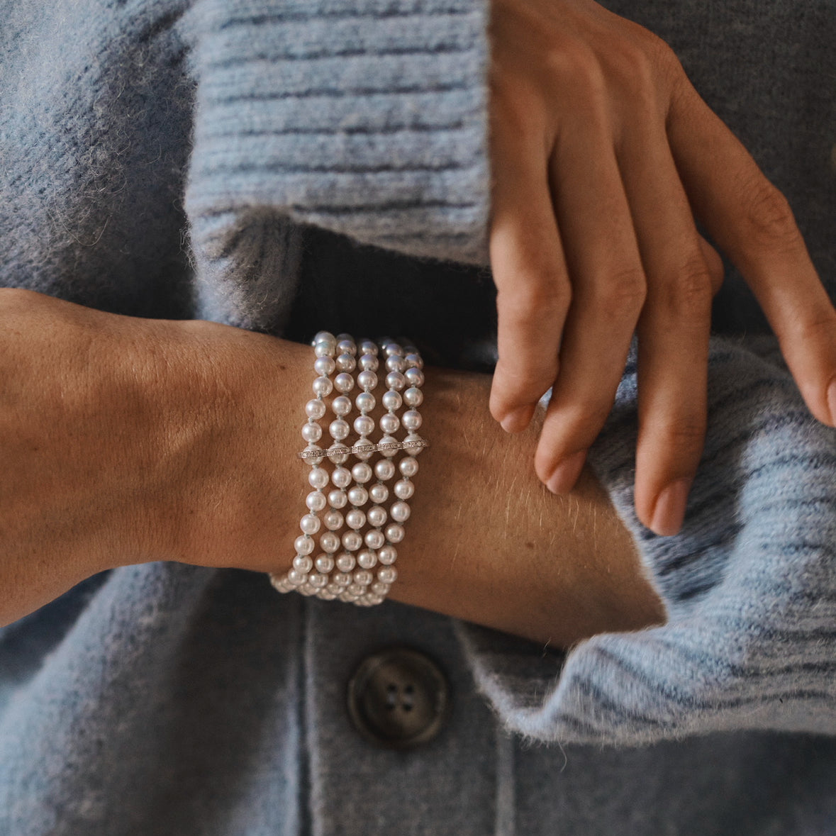 Coco beach - Bracelet cinq rangs - Diamants et perles de culture blanches
