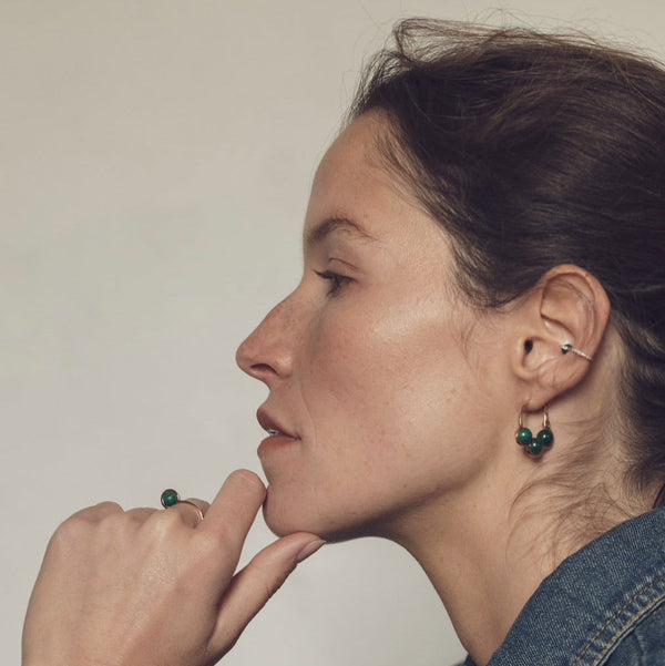 La Réserve - Boucle d'oreille en or rose et malachites - Vendue à l'unité