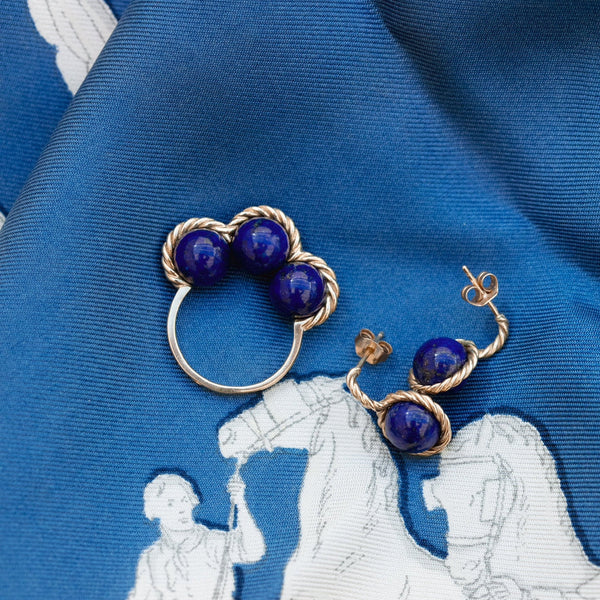Riviera - Paire de boucles d'oreille - Or jaune et lapis lazuli 9mm