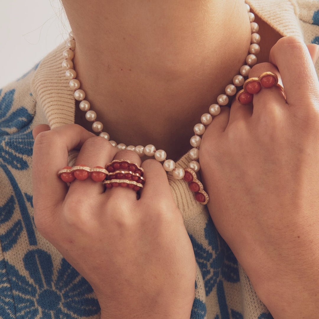 Coco Beach -  Bague Or jaune et perles corail