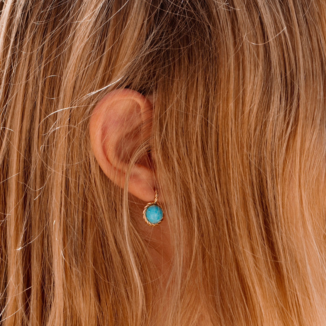 Riviera - Paire de boucles d'oreille - Or jaune et turquoise 9mm