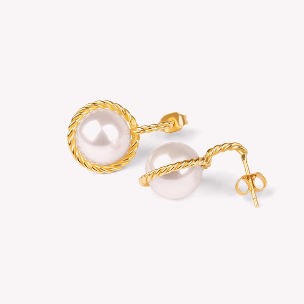 Riviera - Paire de boucle d'oreille en or jaune et perles blanches