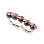 Charger l&#39;image dans la galerie, Le sporting - Double bague en or rose saphirs roses et perles de tahiti
