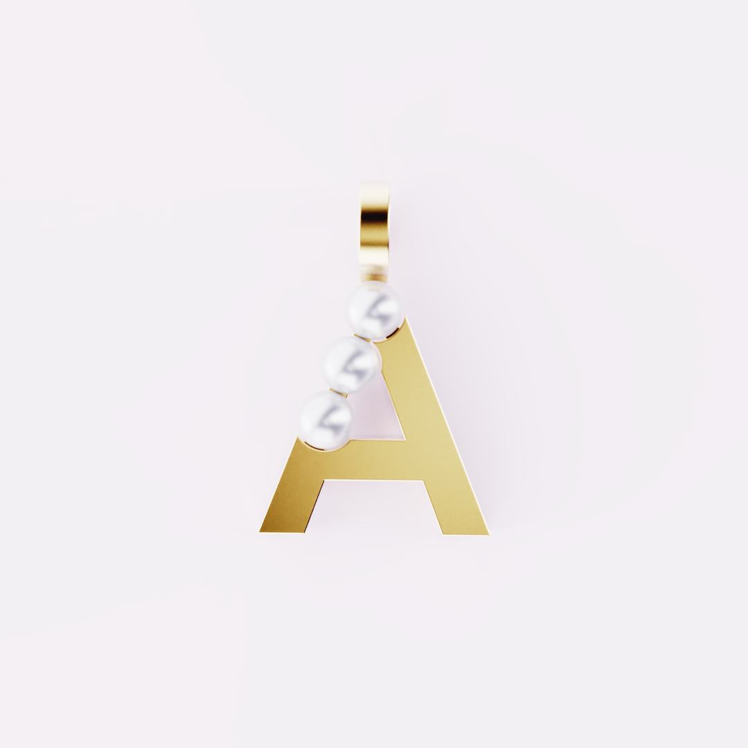 Lettre A - Pendentif en or et perles de culture blanches