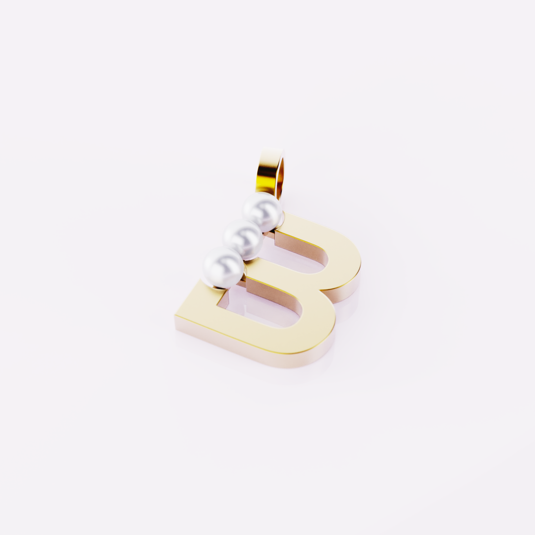 Lettre B - Pendentif en or et perles de culture blanches