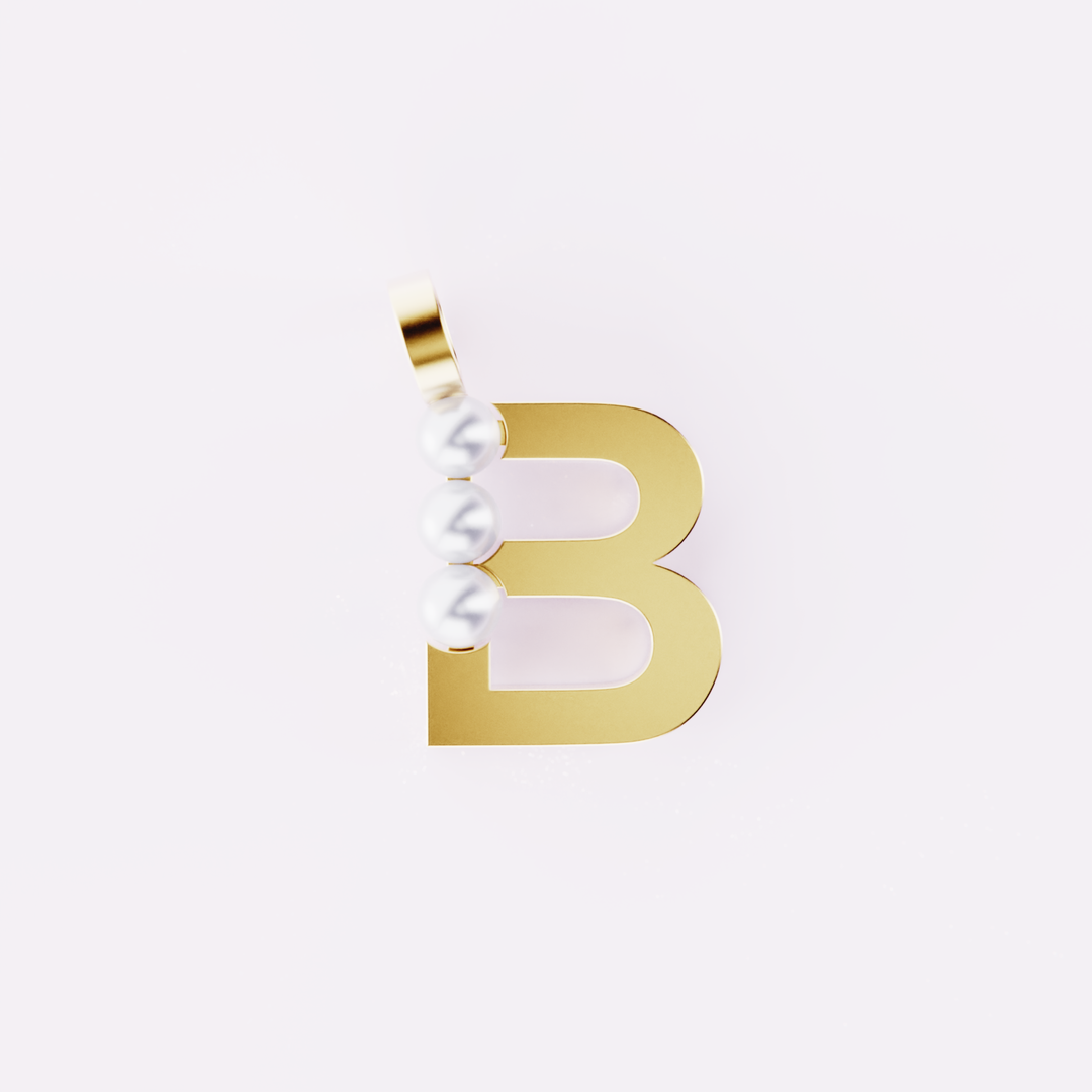 Lettre B - Pendentif en or et perles de culture blanches