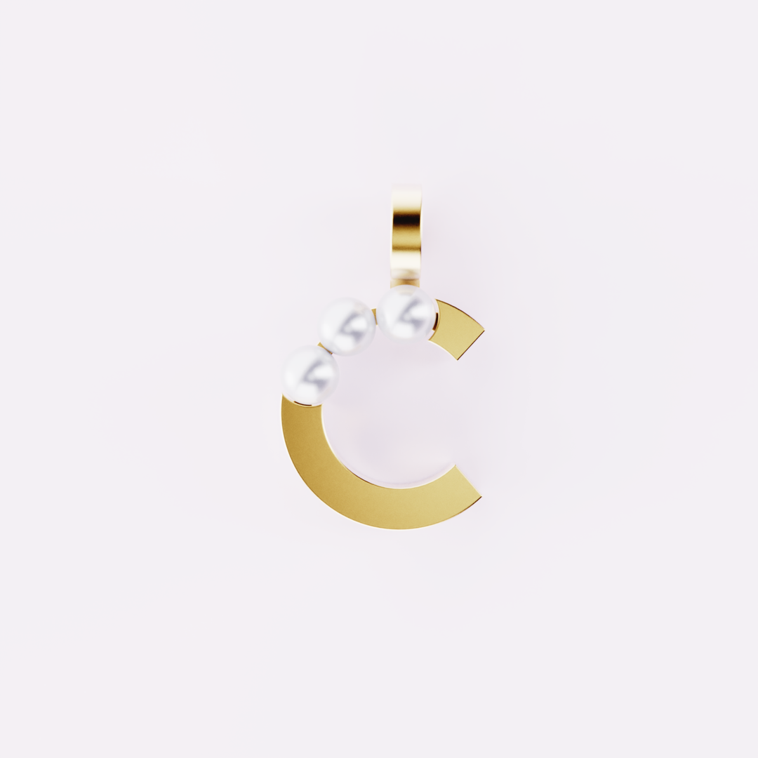 Lettre C - Pendentif en or et perles de culture blanches