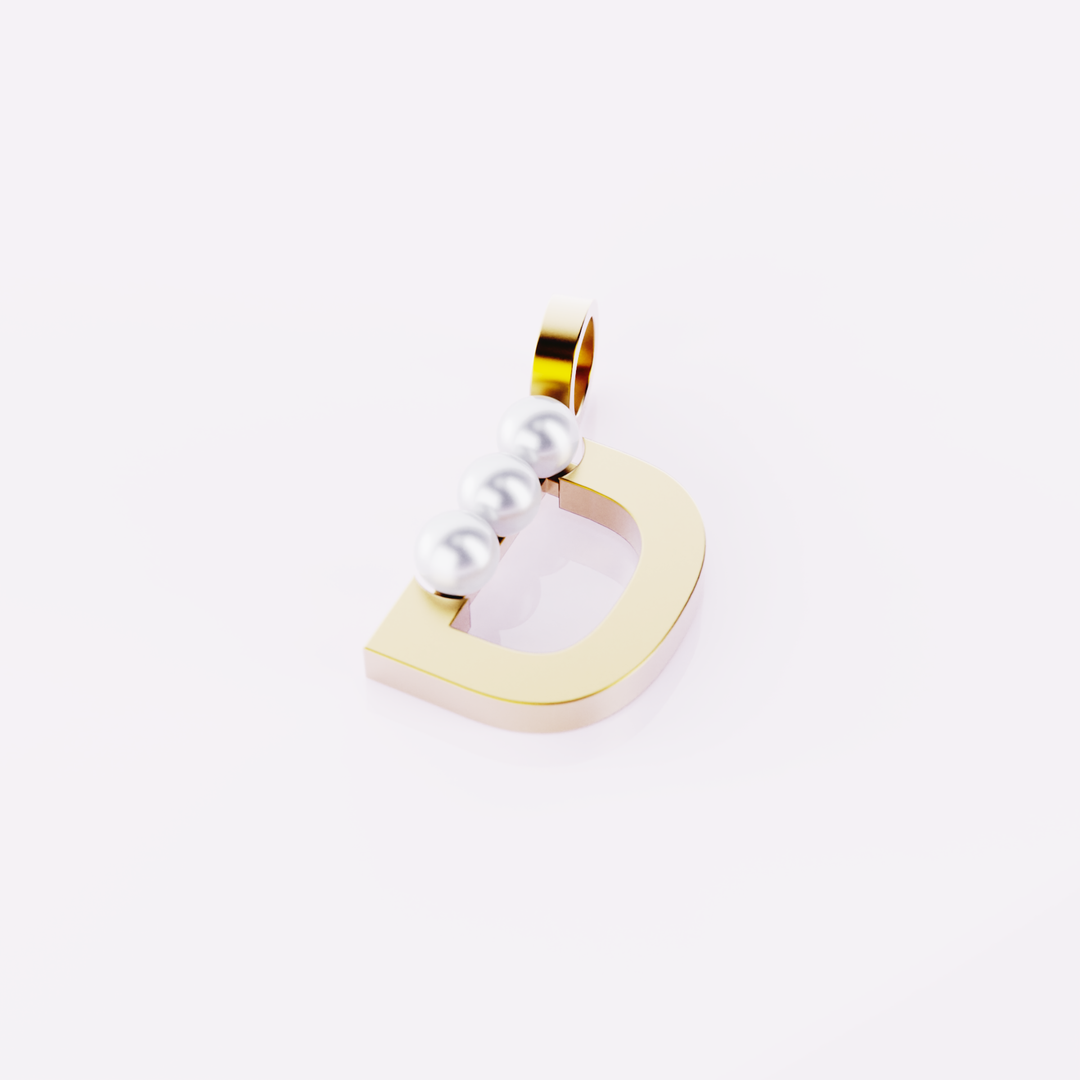 Lettre D - Pendentif en or et perles de culture blanches
