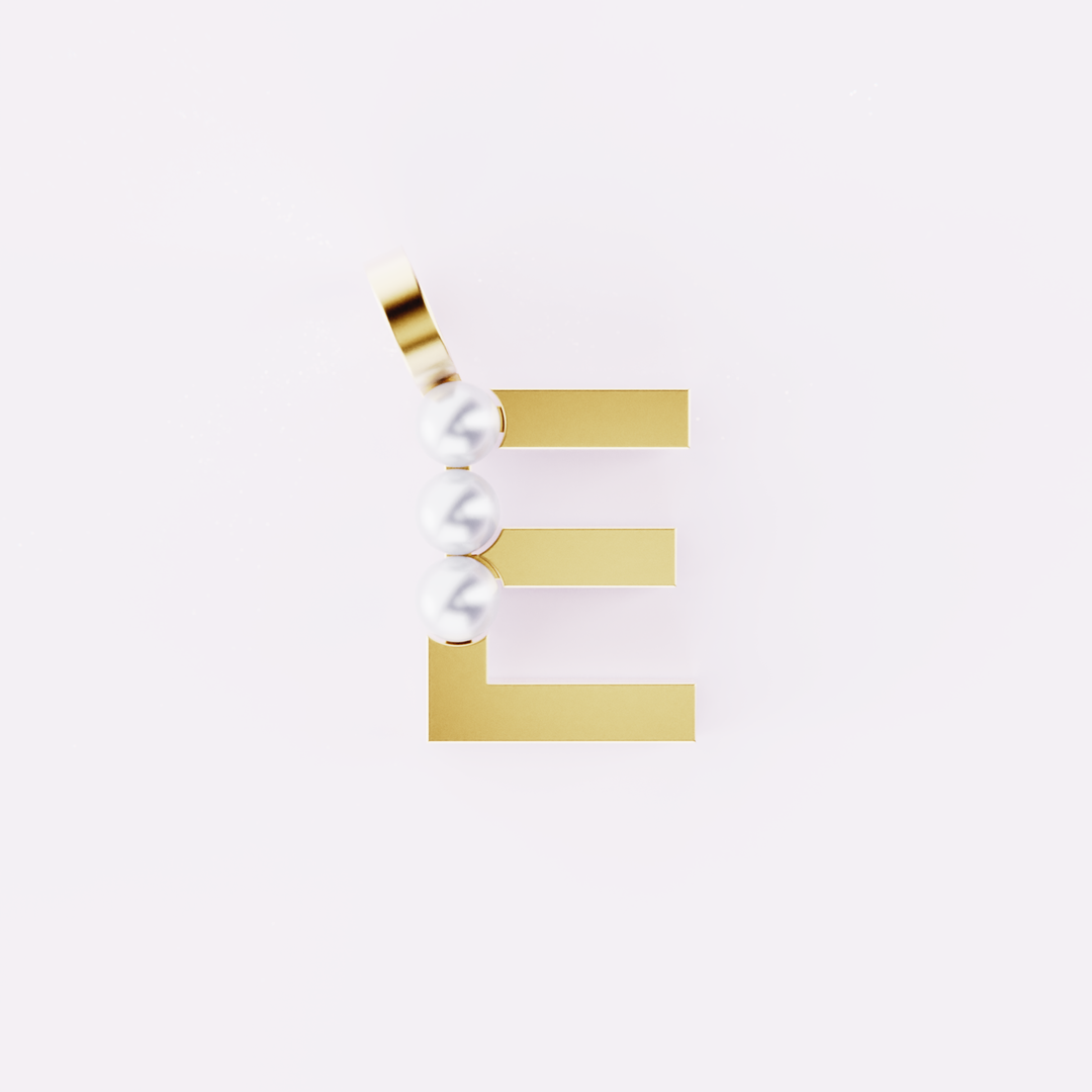 Lettre E - Pendentif en or et perles de culture blanches