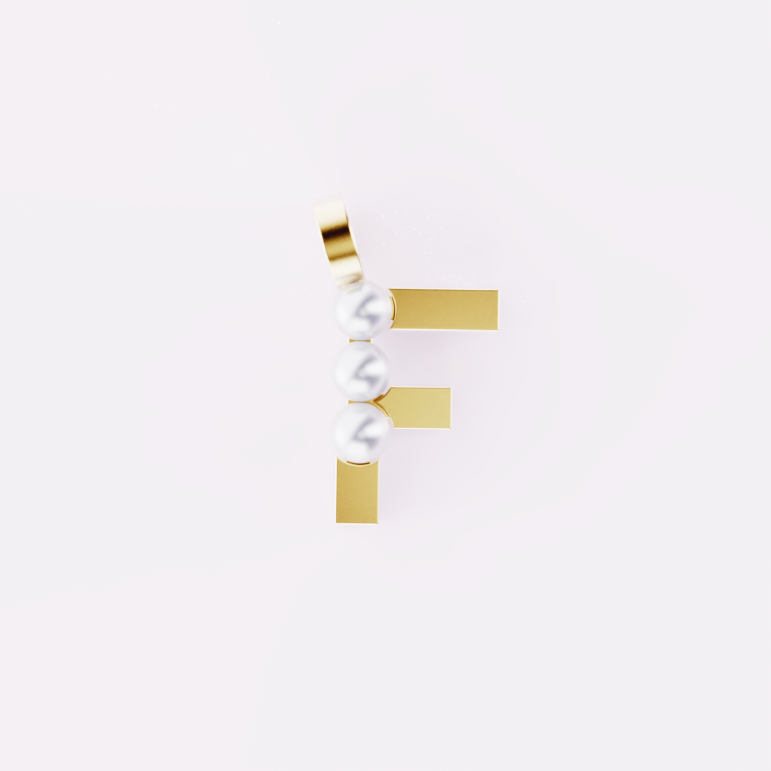 Lettre F - Pendentif en or et perles de culture blanches