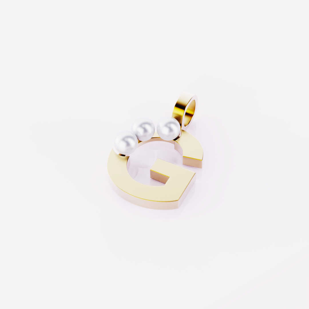 Lettre G - Pendentif en or et perles de culture blanches